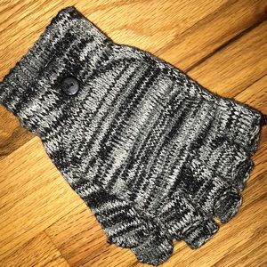 Gray and black gloves